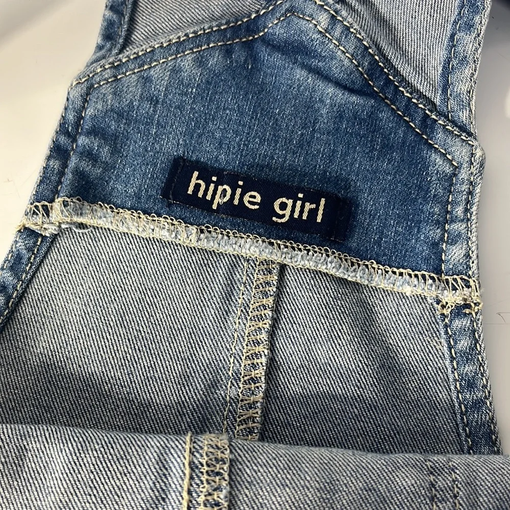 Hippie Girl Girls 14 Distressed Raw Hem Denim Shortalls Overall Shorts